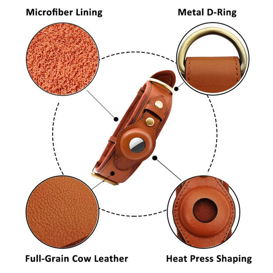 Pet Dog AirTag Leather Collar Holder