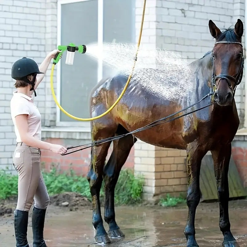 Outdoor dog wash hose attachment