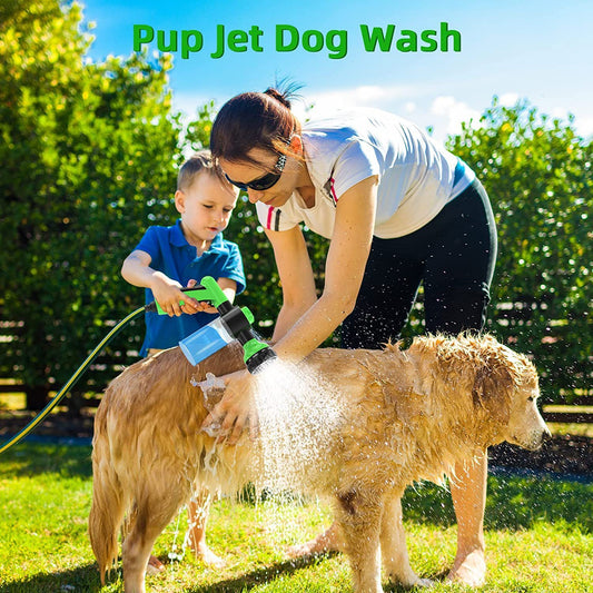 Outdoor dog wash hose attachment